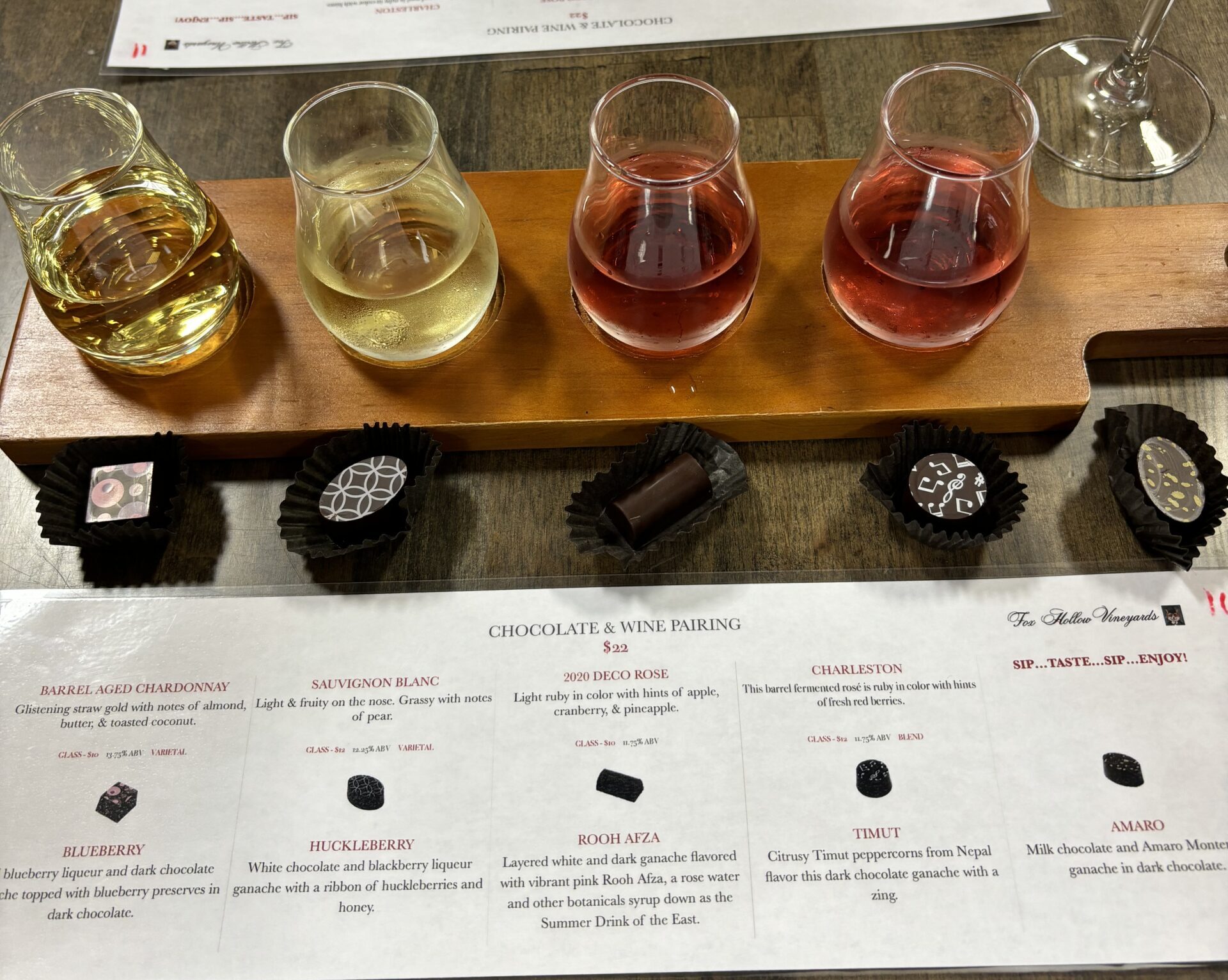 Wine and Chocolate pairing at Fox Hollow Winery.